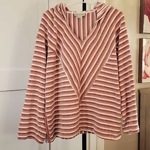 Anthropologie Pink and White V-Neck Sweater